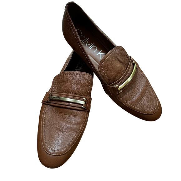 Calvin Klein tan leather loafers flats slip on casual shoes ladies US size 9 - Picture 3 of 15